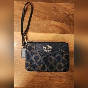 VTG Signature C Coach Navy and Gold Patterned Wristlet